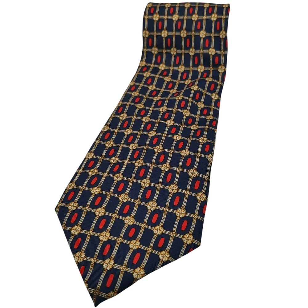 Silk Alexandre London‎ Necktie Geometric Red Blue Gold Made In Italy Tie